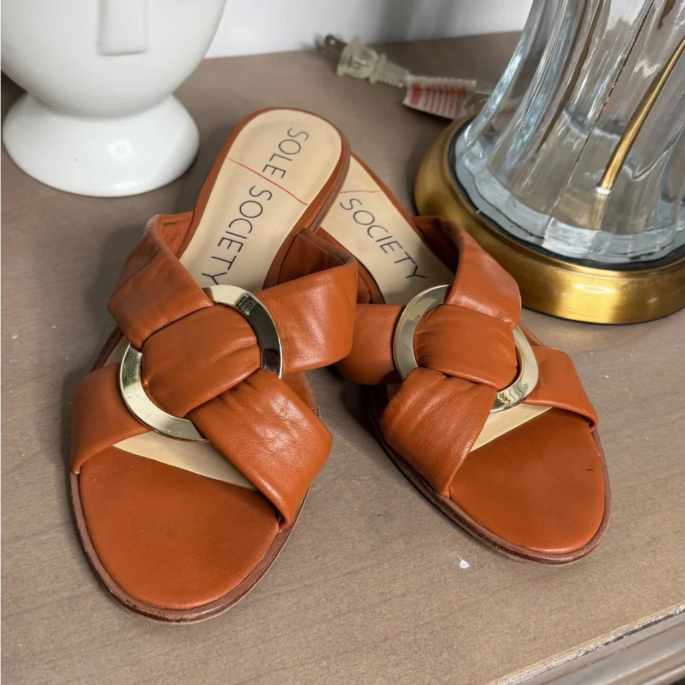 Sole Society Women's Brown Slide Sandals
